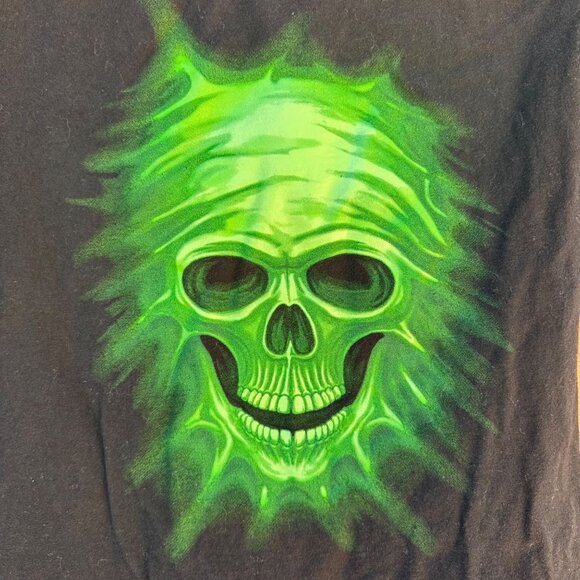 Black Boys M (8) T-Shirt With Neon Green Glow-In-The-Dark Skull Graphic 100% Cot - Picture 8 of 12